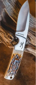 Browning Buckmark Hunter Fixed Knife 3" 8Cr13MoV Steel Blade Brown Bone Handle - Picture 1 of 8