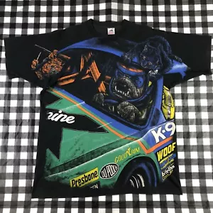 Camiseta Nascar K9 Carreras de Gatos Locos Estampado Todo Años 90 Vintage Punto Único - Imagen 1 de 9