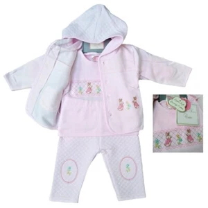 Baby Girl Outfit Top Hooded Jacket Trousers Pink Rabbit Starter Set 3 6 Months - Picture 1 of 12