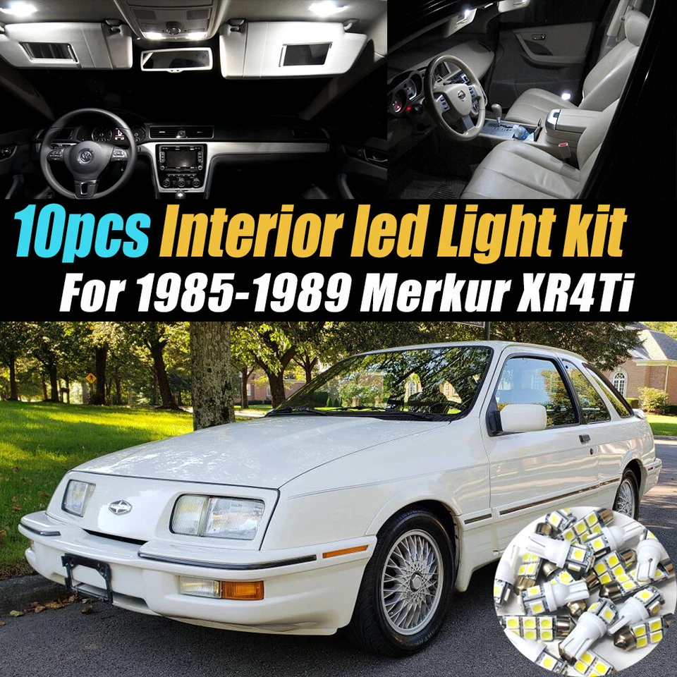 10Pc Super White Car Interior LED Light Bulb Kit for 1985-1989 Merkur XR4Ti - Image 1 of 4