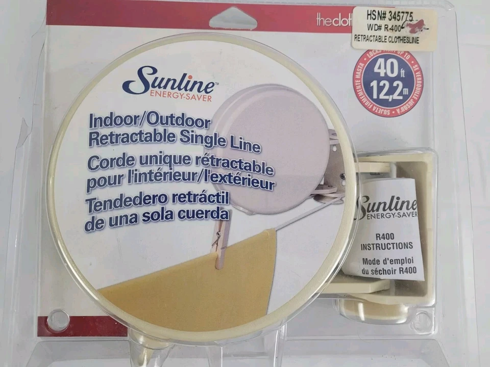 NOS SUNLINE Model R400 Single Line Retractable Reel Clothesline Extends to 40 FT