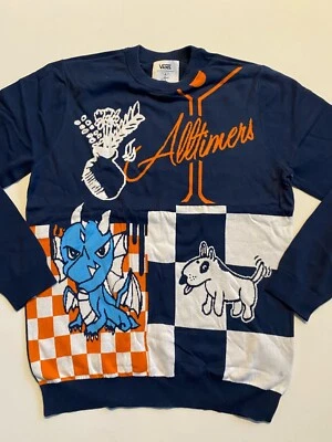 Vans Sweater Men's Large New Alltimer Dog/Dragon Blue Knit Crew Pullover - Image 1 of 4