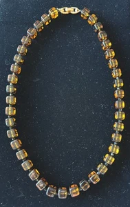 Vintage Crown Trifari Gold w/ Brown Streaks Glass Black Spacer Beads 23” - Picture 1 of 5