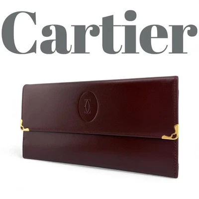 Cartier Mustline Triple Plegable Cierre Cuero Marrón Usado Excelente Japón Foto 1 de 4
