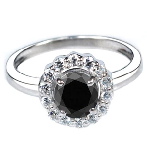 1,85Kt Runden Form 100% Natürlich Jet Schwarz Diamant Damen Ring Im 925 Silber - Picture 1 of 6