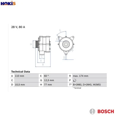 ALTERNATOR 0 986 039 790 FOR MERCEDES-BENZ ACTROS/MP2/MP3 AGL HPN 11.9L 6cyl - Image 1 of 4