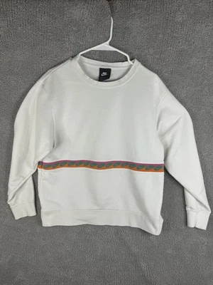 Nike Sudadera Para Hombre Mediana Blanca Multicolor Swoosh Rayas Cuello Redondo Pullover Foto 1 de 4