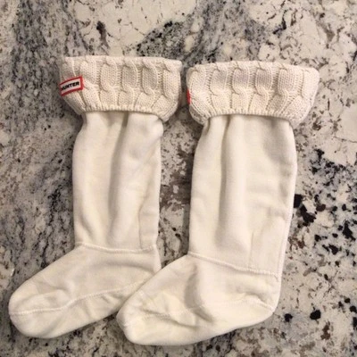 Hunter кабель трикотажа флис высокий загрузки MED загрузки вкладыш носки кремово-белый новый без ЯРЛЫКОВ - Изображение 1 из 4