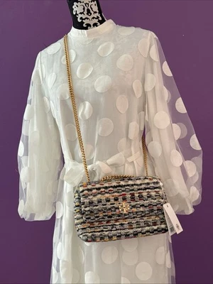 全新 Tory Burch Kira 粗花呢小号可调式单肩包 多手提包 假日 — 第 1/4 张图片