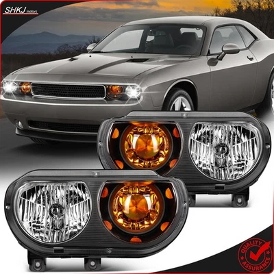 Conjunto de faros para Dodge Challenger 2008-2014 con par de carcasas negro ámbar Foto 1 de 4