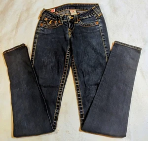 True Religion World Tour Jodie Women's Blue Jeans Bootcut Size 24 Flap Pockets - Picture 1 of 9