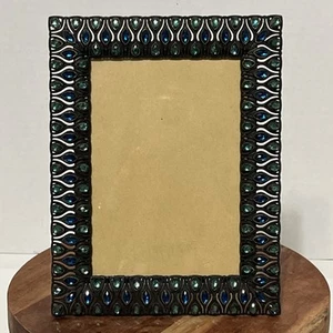 Beautiful Metal Jeweled Picture Frame Green Blue Peacock Color 5x7 - Picture 1 of 6