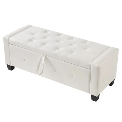 Modern Faux Leather Storage Bench Flip Top Button Tufted Ottoman For Living Room - Image 1 of 4