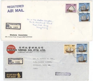Singapore 1982 & 1983 Reg Air Covers to HK or Japan, Diff Branch P.O. cds's - Picture 1 of 2