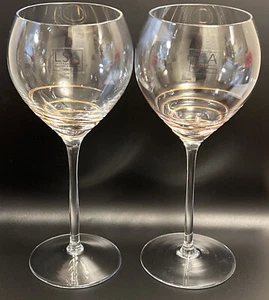 Set of 2 Gold Spiral Balloon Wine Glasses Handcrafted Mouth Blown In Poland - Picture 1 of 8