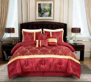 Set piumone ricamato Chezmoi Collection Martha 7p oro bordeaux floreale vite - Foto 1 di 11