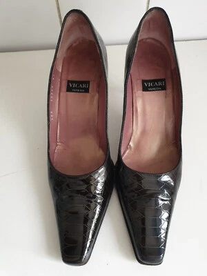 Vicari Venezia Designer UK 4 EU 37 DAMEN BRAUN PUMPS LEDER SCHLANGENSCHUHE ABSATZSCHUHE - Bild 1 von 4