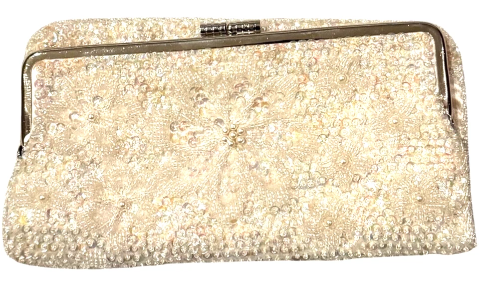 Винтажный очень редкий складной бумажник с блестками с двойными сумками 10 дюймов x 4 дюйма x 8 дюймов - Изображение 1 из 4
