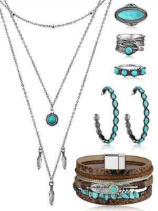 Bohemian Turquoise Set Women Western Jewelry Turquoise Elegant Style Pendant - Picture 1 of 8