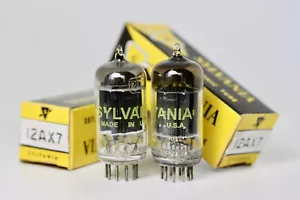 12AX7 SYLVANIA USA MATCHED-PAIR D-GETTER BLACK-PLATE 1959! 1500/1500 +1600/1600 - Picture 1 of 14