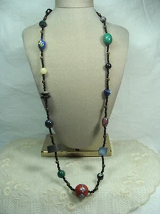 Collar de cuentas de cuarzo volcánico de jade de piedra semipreciosa Cloisonne cinnabar de colección - Imagen 1 de 20