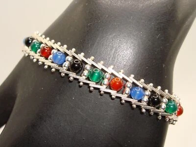 MILOR, ITALIA PLATA ESTERLINA RICCIO PIEDRAS PRECIOSAS 7" BRAZALETE, AZUL, VERDE, NEGRO! Foto 1 de 4