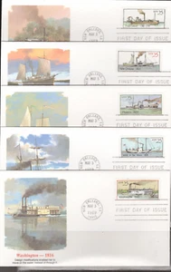 1989 Set of 6 FDC - Scott# 2405-09 - Steamboats - Fleetwood Cachet - Picture 1 of 2