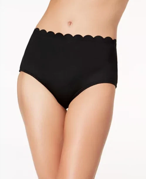 Kate Spade #79 Scalloped High Waist Bikini Bottom Sz L Black 15152 / 15418