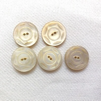 Antique Mother of Pearl Buttons 5 Carved Iridescent MOP Shell 2 Hole 7/8" - Image 1 of 3