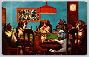 Postcard Dogs Playing Poker Only a Friend Needed Art Cassius Marcellus Coolidge - Picture 1 of 2
