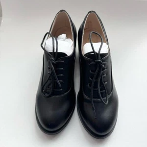 Women’s Size 8.5 Black Lace Up Oxfords Block Heel Mid Heel Classic Shoes - Picture 1 of 11