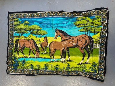 Tapiz de terciopelo vintage 53,5"x38,5" años 80 colgante en la pared caballo rancho pastoreo arte frontera Foto 1 de 4