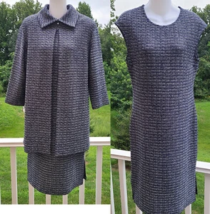 St John knit blue-black-silver dress & coat/jacket set sparkly sz 4-6 S-M new - Picture 1 of 19
