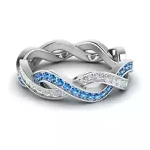 1.08 Ct Natural Topaz Diamond Eternity Band 14K Solid White Gold Size 7 - Picture 1 of 4