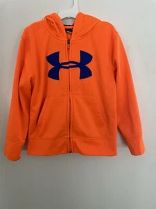 Under Armour Kids Boys Blue Logo Cozy Fleece Hooded Zip Up Jacket Orange Sz 6 - Picture 1 of 9