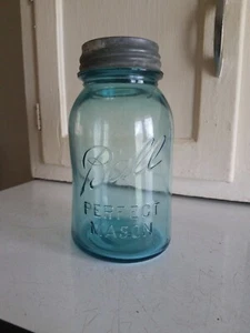 Vintage (falsch geformtes) KUGEL Einmachglas aquablau/oval geformt ~ perfekter Einmachglas - Bild 1 von 6
