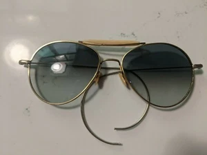 Vtg Aviator Sunglasses Army Air Force Type Teardrop Fade to Dark Lenses Ear Wrap - Picture 1 of 11