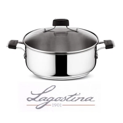LAGOSTINA CASSERUOLA BASSA TEMPRA IN ACCIAO INOX E COPERCHIO CM 26 - Immagine 1 di 4