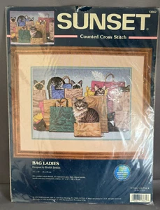 Sunset Bag Ladies Counted Cross Stitch Kit 13662 Cats in Shopping Bags 1999 NEW - Picture 1 of 6