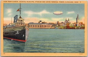 Harbor Municipal Stadium Union Terminal Tower Derigible Cleveland OH Postcard - Picture 1 of 2