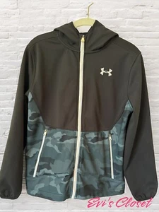Under Armour Youth ColdGear Camo Print Black Soft ZipFront Jacket Sz JLG 14 16 - Picture 1 of 15