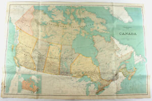 LARGE Antique 1930 Wall Map Of Canada Railroad Department Of The Interior