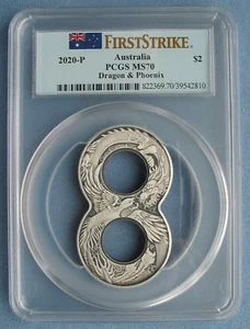 2020-P Australia $2 Dragon & Phoenix Figure 8 Coin 2oz Silver Antiqued PCGS MS70 - Picture 1 of 7