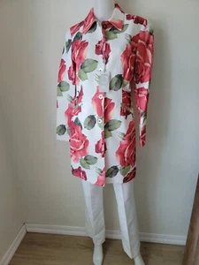 Alberto Makali 2 Piece Floral Pant Suit Size 4 White Pink Rose Floral New - Picture 1 of 19
