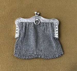 ancien porte monnaie cotte de maille en argent massif Bourse / aumônière / pièce - Imagen 1 de 10