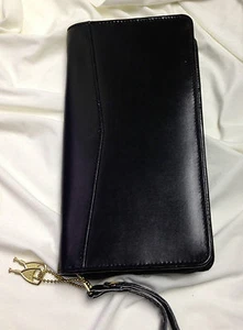 Leatherways Black Leather Travel Wallet 4.5 x 9 inches Locking Zipper number 209 - Picture 1 of 5