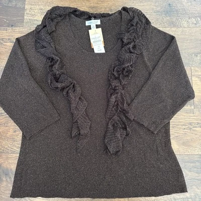 Coldwater Creek NUEVO Plus 3XL Suéter de Lúrex con Bufanda Marrón Brillante Dorado Nuevo con Etiquetas D2 Foto 1 de 4