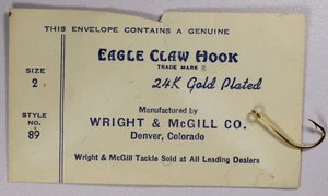 24K vergoldeter Adlerkrallenhaken von Wright & McGill Co. Denver, CO Größe 2 - Bild 1 von 6