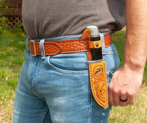 Messerscheide pflanzlich hellbraunes Leder Bastelset - Jagdklingenschutz selber machen - Bild 1 von 5