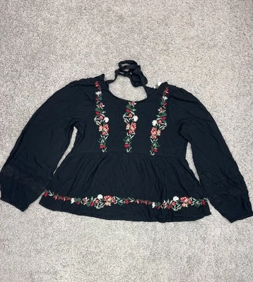 American Eagle Embroidered Babydoll Swing Tunic Top Size XS Tie Back - Image 1 of 4